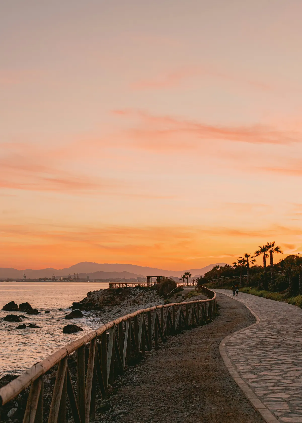 Sunset promenade beside Banos del Carmen in Malaga