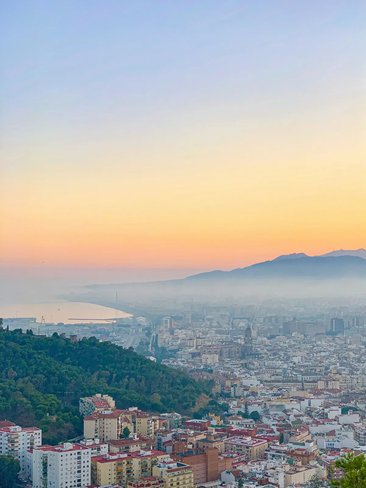 Sunset view over Malaga from Gibralfaro