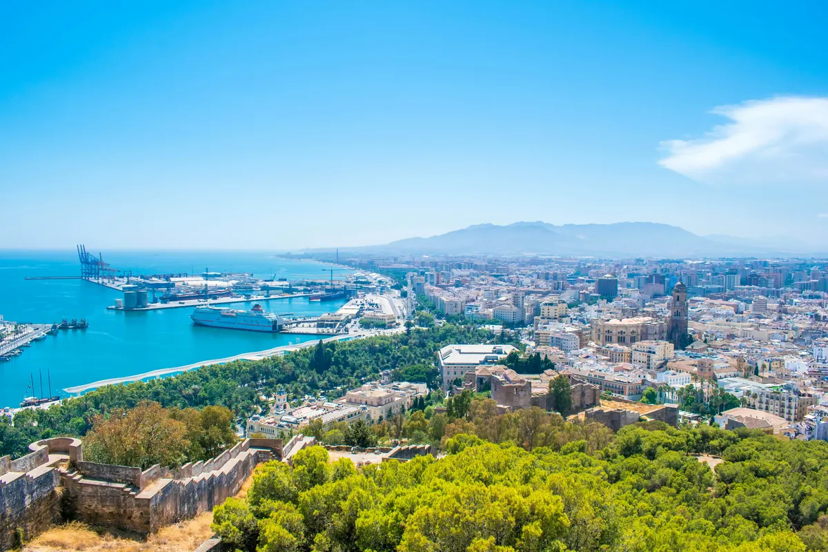 View over Malaga port and city from Gibralfaro