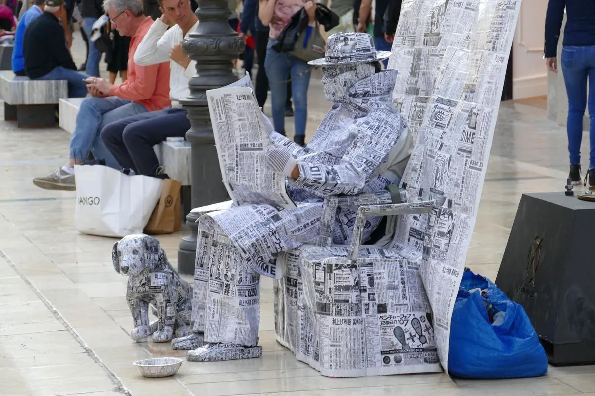 Street performer in Malaga's creative city centre